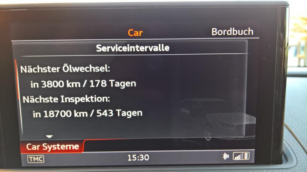 Ölwechselanzeige beim S3 8V im MMI für 15.000km / 1 Jahr zurücksetzten