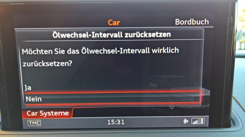 Ölwechselanzeige beim S3 8V im MMI für 15.000km / 1 Jahr zurücksetzten