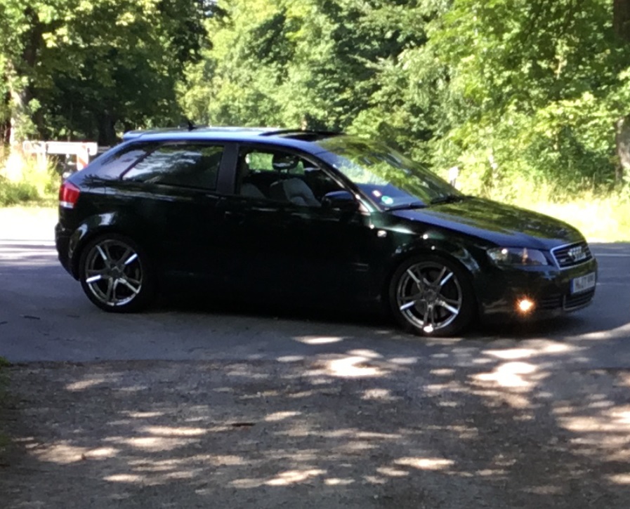 A3 3.2 V6 Quattro DSG, KW Gewinde Sportfahrwerk, 18 Zoll ET48 OZ Adrenalina Shining Titanium mit 235 Conti Schlappen